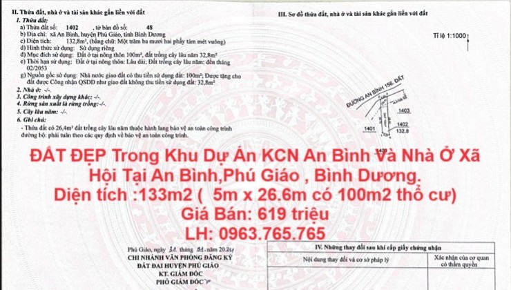 ĐẤT ĐẸP Trong Khu Dự Án KCN An Bình Và Nhà Ở Xã Hội Tại An Bình,Phú Giáo , Bình Dương.